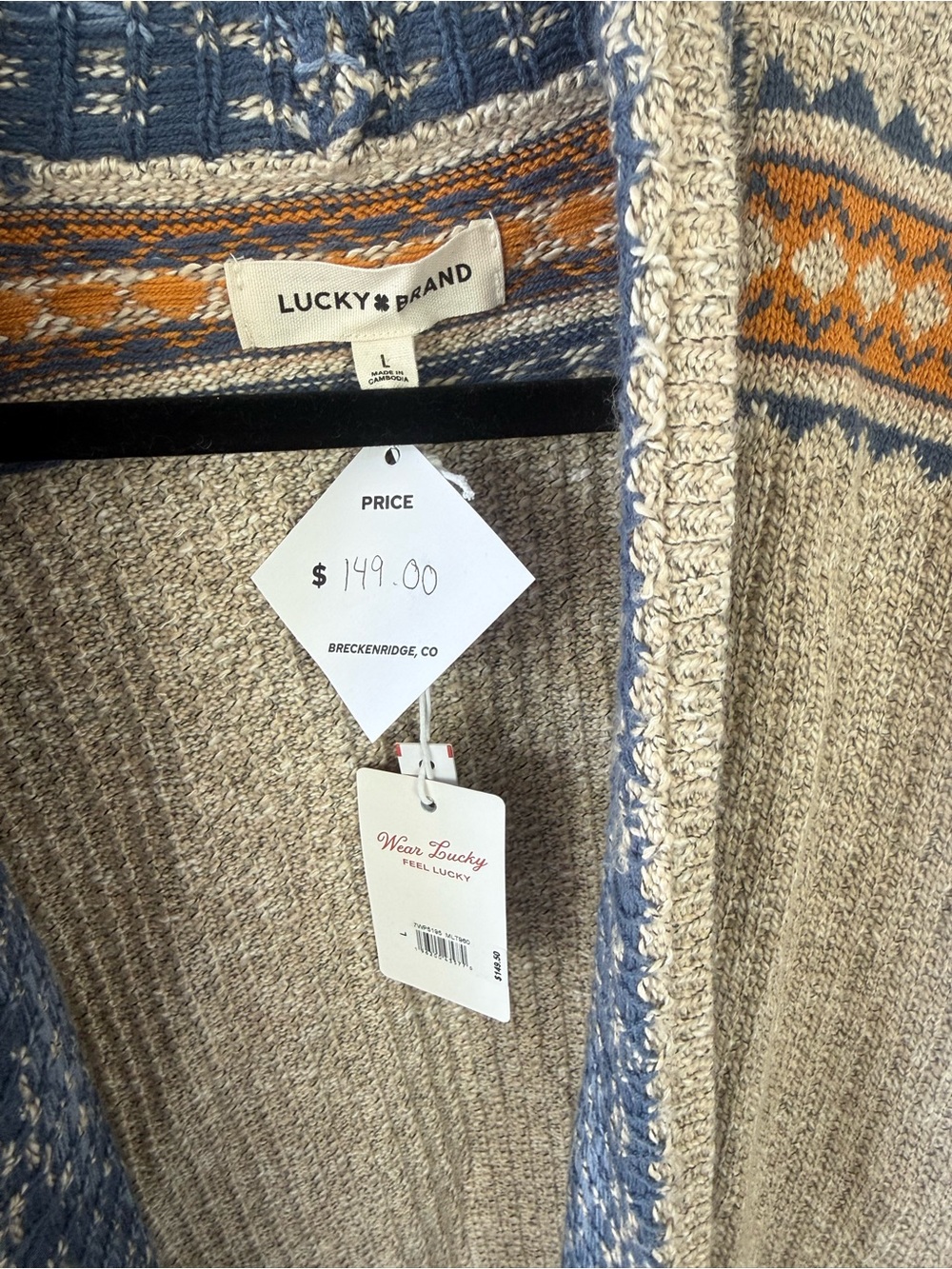 Lucky Brand NWT Fair Isle Long Open Cardigan Sweater Size L - Picture 3 of 4